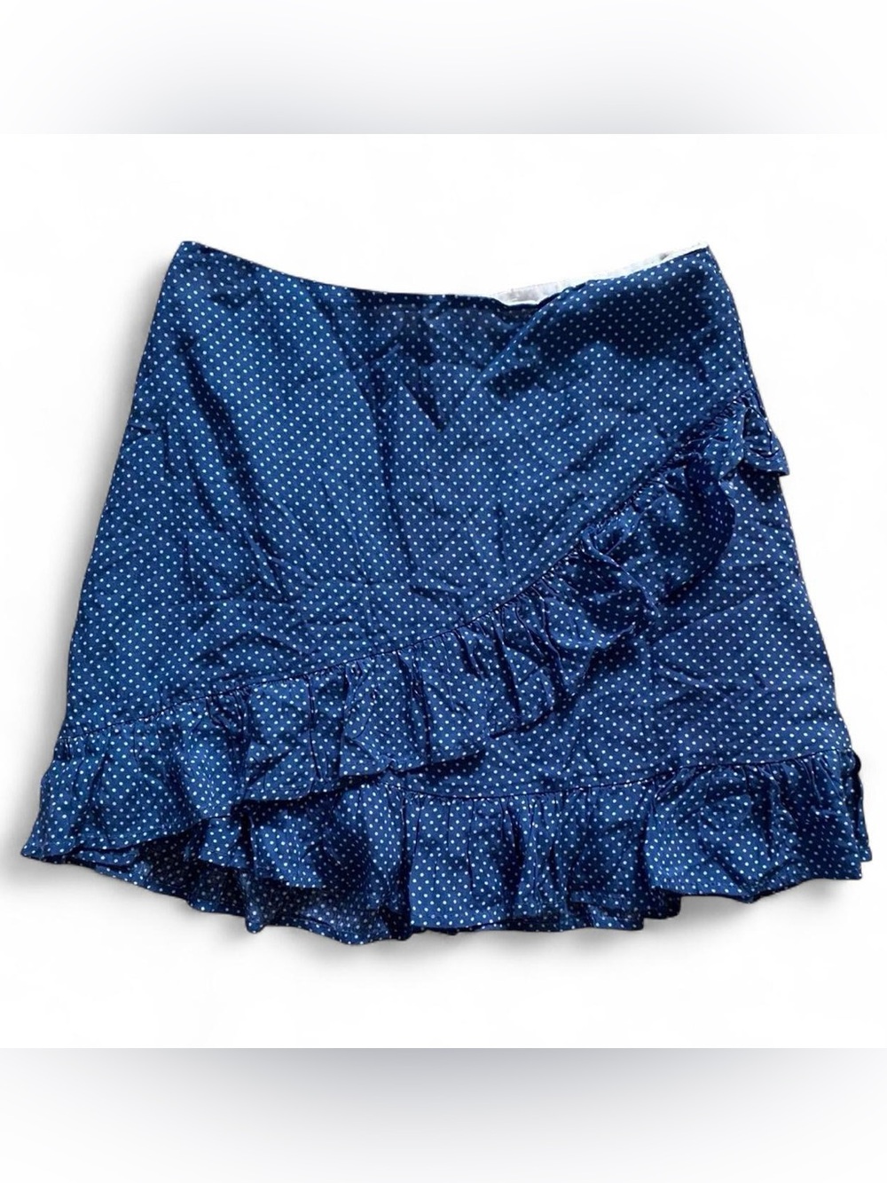 Wild Honey Blue & White Polka Dot Ruffle Mini Skirt Size XS
